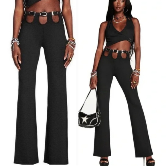 I.AM.GIA Pants - I.AM.GIA Kyla Full‎ Length Tall Mid Rise Cutout Stretch Ponte Flare Pants XXS